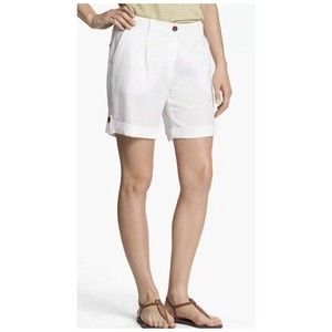 Eileen Fisher Size 14 Organic Clean White Linen Roll Tab Button City Shorts